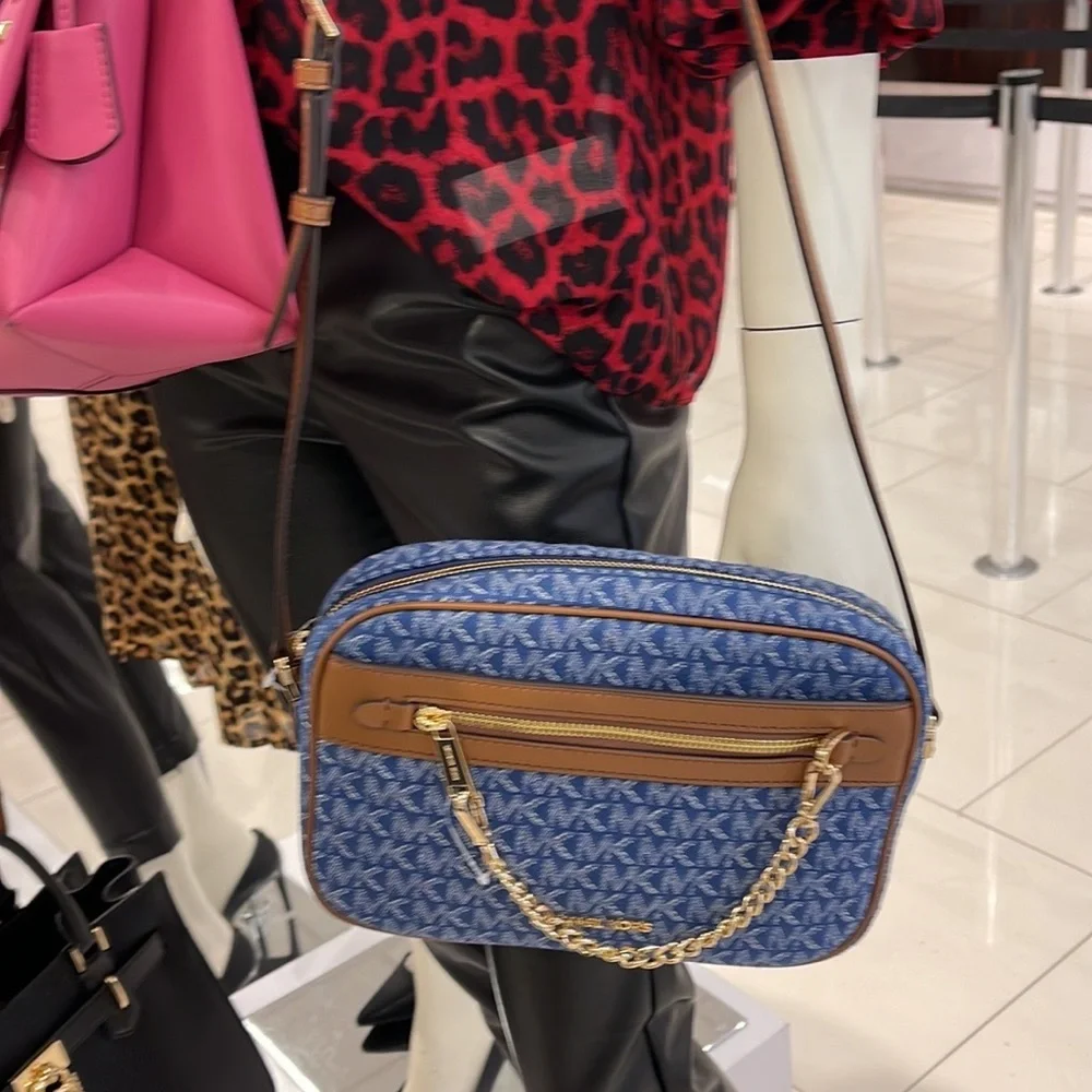 Michael Kors Jet Set Item Large East West Zip Chain Crossbody XBody Denim Multi